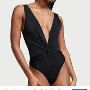 Nwt Black Victorias Secret Swim Twist Plunge One Piece Swimsuit large